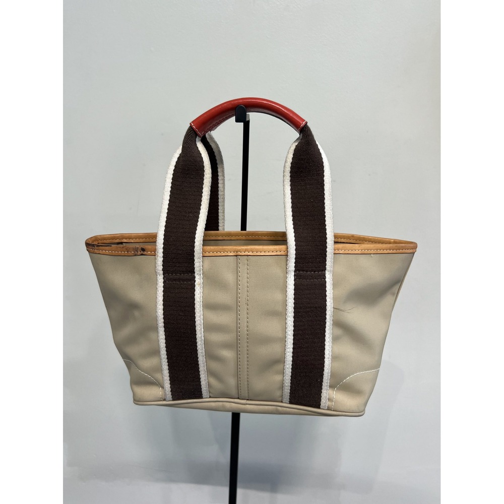 Coach Mini Hamptons Tote Khaki Brown Canvas Web Stripe Red Leather Daisy Charm